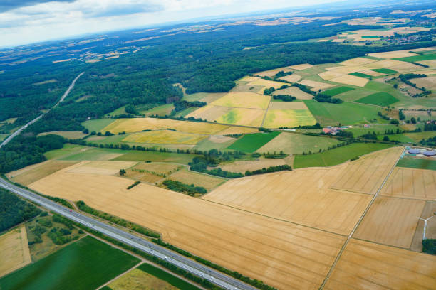 istock Landscape in Germany in summer from above. Top view. Nature, forests, fields. 1410233530