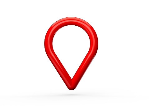 Red map pointer 3d pin in the air. Location symbol made with red round pipe 3D Illustration