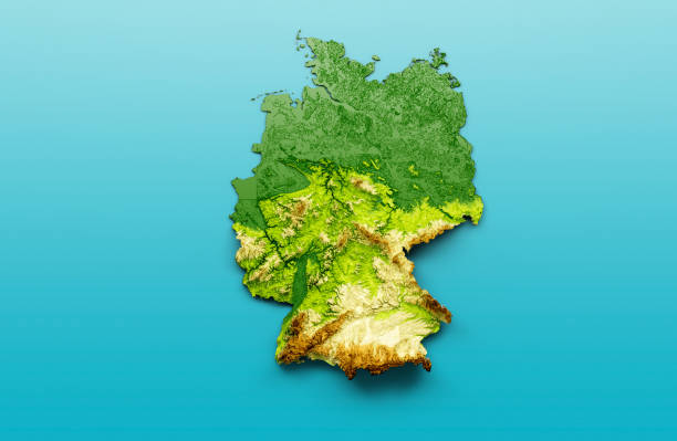 istock Germany Map Shaded relief Color Height map on the sea Blue Background 3d illustration 1410235470