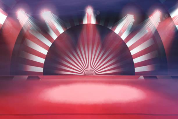 Abstract red sunlight horizontal background. Grunge circus vintage background. Paper cut circus panel. 3d illustration