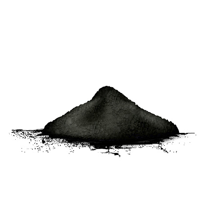 powder coal realistic vector. charocal black carbon, activated, bamboo wood ash powder coal 3d isolated illustration