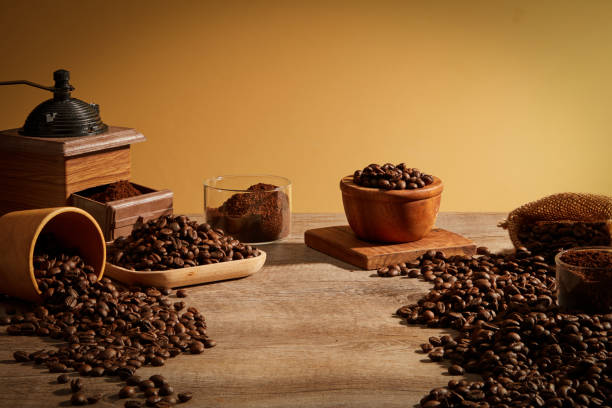 istock Cafe drinking  decorated with coffee pack in wooden background for advertising 1410239871