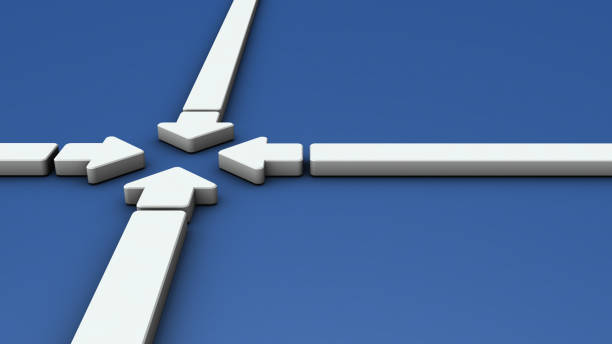 istock White arrows gathered from four sides. The concept of unity and cooperation. 3D rendering. 1410245657