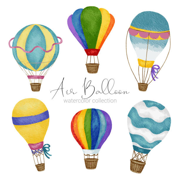 istock Hot air balloon designs in various watercolor styles for graphic designers to use for artworks 1410247286