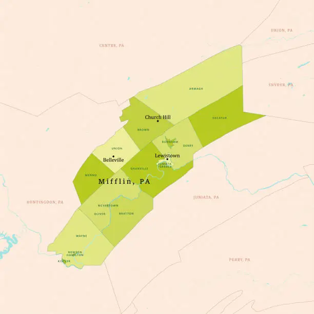 Vector illustration of PA Mifflin County Vector Map Green