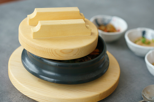 Asian Cuisine hotpot with bamboo cap