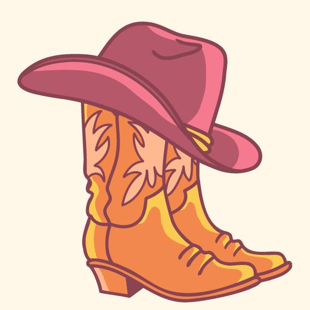 illustrations, cliparts, dessins animés et icônes de bottes de cow-boy et chapeau de cow-boy isolés sur blanc. illustration de bottes de cowgirl vectorielles avec un décor occidental. - cowboy hat illustrations