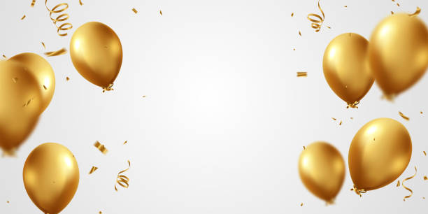 istock Celebrate with golden balloons and ornate confetti for festive party decorations vector illustration. 1410250826