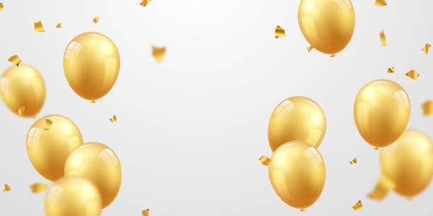 istock Celebrate with golden balloons and ornate confetti for festive party decorations vector illustration. 1410250841