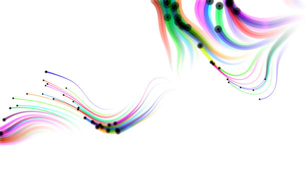 ilustraciones, imágenes clip art, dibujos animados e iconos de stock de partículas que fluyen multicolores sobre fondo blanco. - cyberspace abstract backgrounds photon