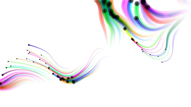 ilustrações de stock, clip art, desenhos animados e ícones de multi-colored flowing particles on white background. - cyberspace abstract backgrounds photon