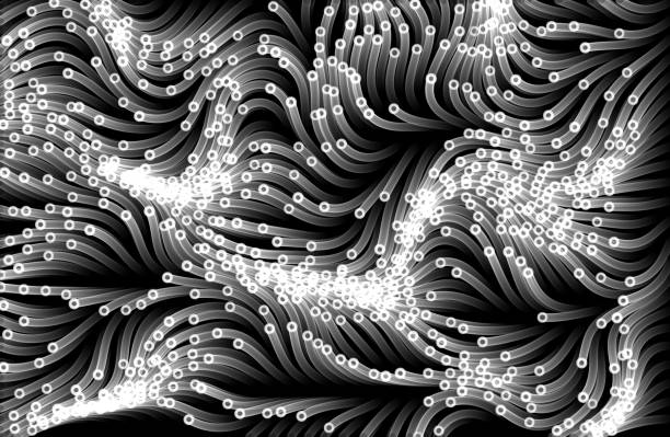 ilustrações, clipart, desenhos animados e ícones de partículas fluindo no fundo preto. - cyberspace abstract backgrounds photon