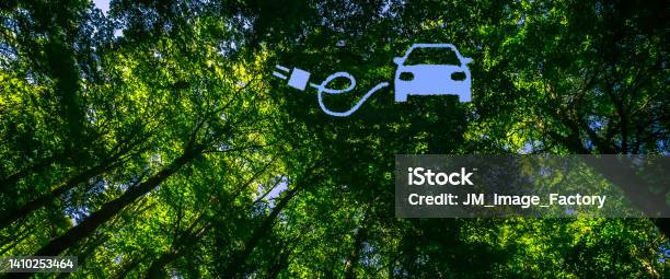 Emobility Concept Stock Photo - Download Image Now - Electric Car, Forest, Anticipation
