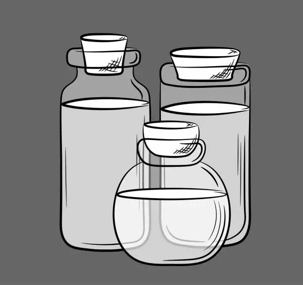 Vector illustration of Композиция из стеклянных банок разной формы с пробками