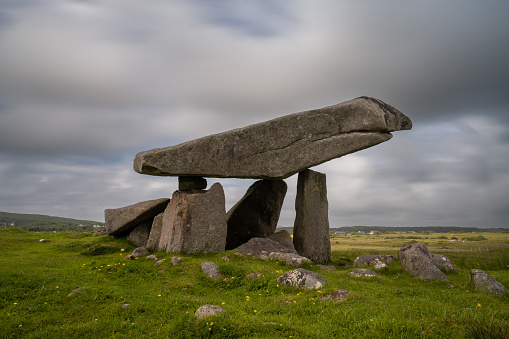 A long exposure view of the Kilclooney Dolmen in County Donegal in Ireland