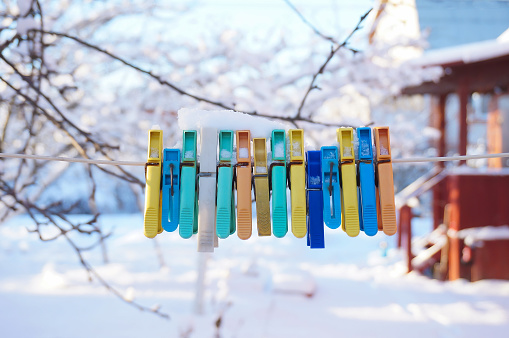 winter frost fresh and colored clothespins