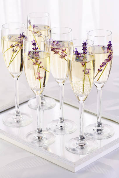 Sparkling lavender Champagne stock photo
