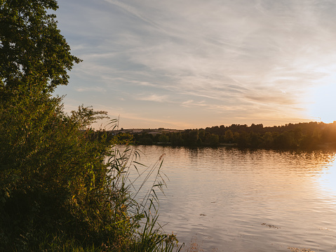 Donau Danube  in sunset in Regensburg Germany Beautiful sunset in river outdoors in nature
