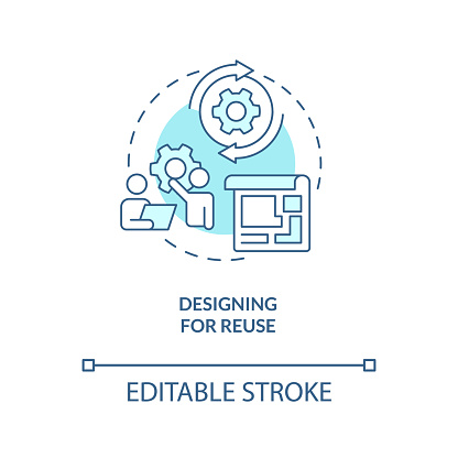 Designing for reuse turquoise concept icon. Reducing carbon. Net zero strategy abstract idea thin line illustration. Isolated outline drawing. Editable stroke. Arial, Myriad Pro-Bold fonts used