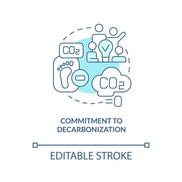 Commitment to decarbonization turquoise concept icon Commitment to decarbonization turquoise concept icon. Pollutants. Net zero practice abstract idea thin line illustration. Isolated outline drawing. Editable stroke. Arial, Myriad Pro-Bold fonts used dedication industry stock illustrations