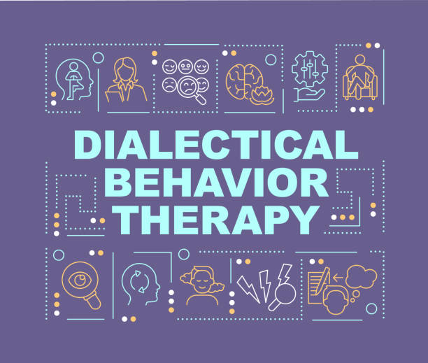 Dialectical behavior therapy word concepts purple banner Dialectical behavior therapy word concepts purple banner. Infographics with editable icons on color background. Isolated typography. Vector illustration with text. Arial-Black font used animal behavior stock illustrations