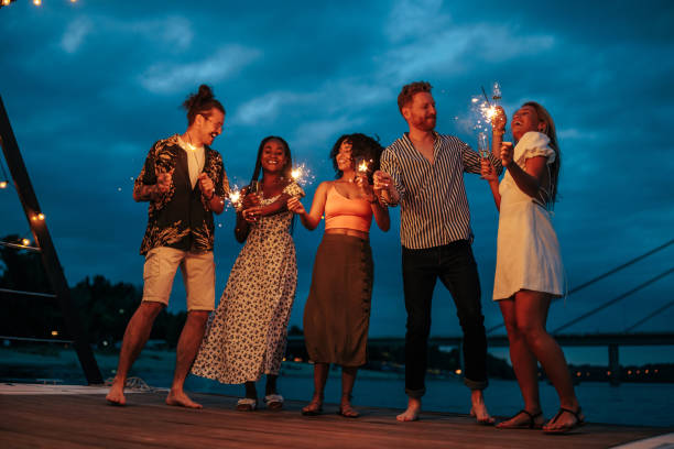 istock Multiracial friends having a party on the boat 1410269049