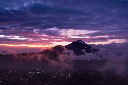 Full frame shot of sunrise above the mount Batur, overlooking Kintamani lake.