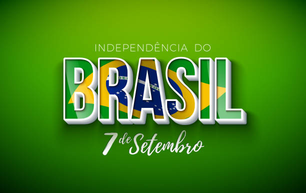 brasilien unabhängigkeitstag illustration mit nationalflagge in 3d-typografie-schriftzug auf grünem hintergrund. 7. september feier vektordesign für banner, grußkarte, einladung oder urlaubsposter. - independence stock-grafiken, -clipart, -cartoons und -symbole