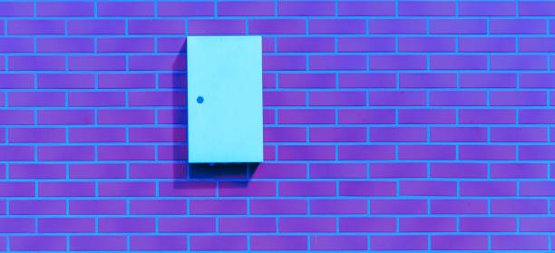 istock Gray Hinged Power electrical Box on the purple Wall.Copy space.web banner.Toned. 1410273184