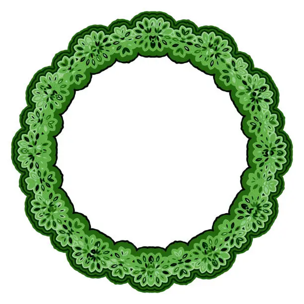 Vector illustration of Green geometric shapes in the form of a round decorative frame, design element on a white background.