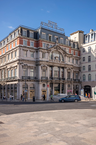 Lisbon, Portugal - May 22, 2022: View of the old Hotel Avenida Palace in Lisbon at day.