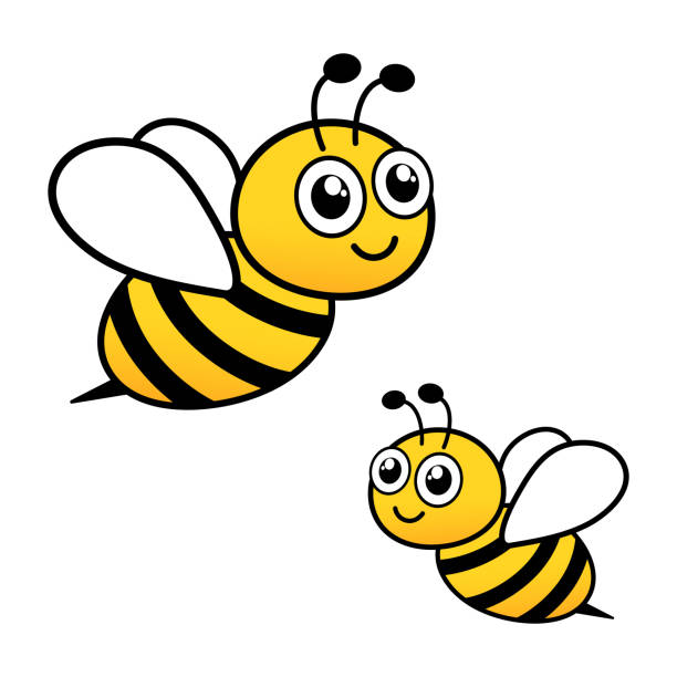 süße zwei fliegende bienen. - worker bees stock-grafiken, -clipart, -cartoons und -symbole