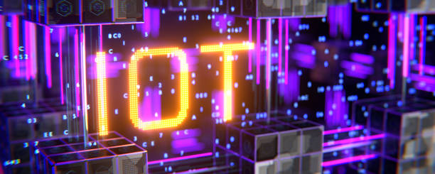 istock Orange inscription IOT on a digital background. Internet of things network concept. Internet of things concept. 3d render. 1410276198