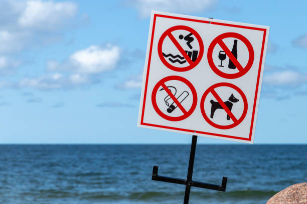 istock Beach rules signs are on a white banner 1410277039