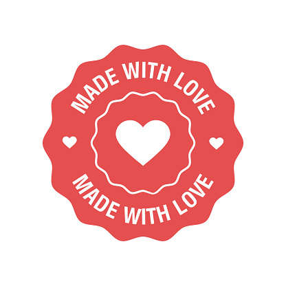 Made with love label with heart silhouette. Vector illustration