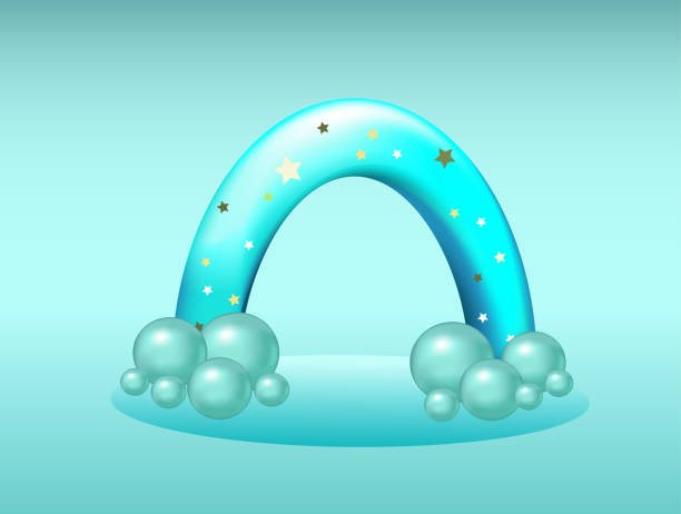 istock 3D rendering rainbow realistic style, blue background, Holiday web poster, child flyer, seasonal brochure, baby shower modern background. 1410279339