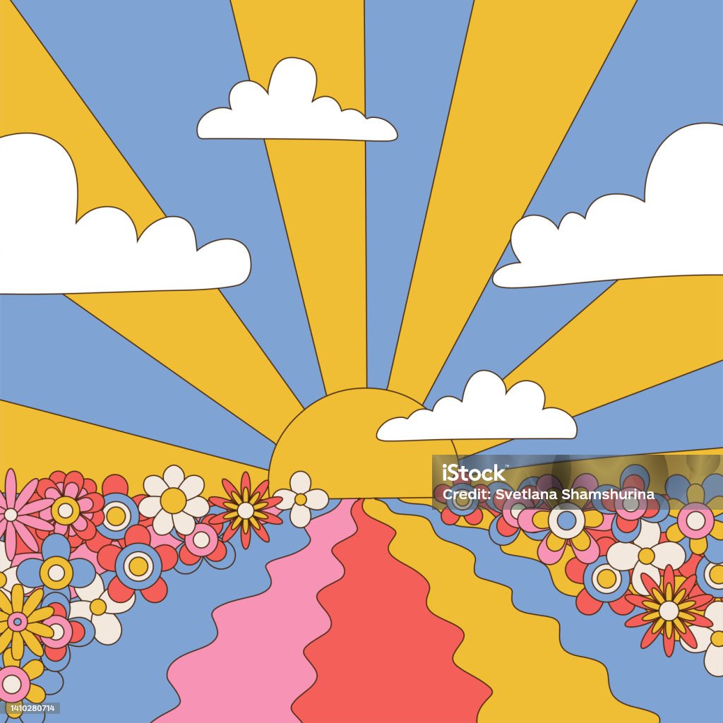 1970s good vibes square poster. Vibrant retro psychedelic fancy landscape with fields, daisy flowers and sun. Hippie flower power banner in 1960 vintage hand drawn style. Vector illustration. 1970s good vibes square poster. Vibrant retro psychedelic fancy landscape with fields, daisy flowers and sun. Hippie flower power banner in 1960 vintage hand drawn style. Vector illustration Cool Attitude stock vector 1970s good vibes square poster. Vibrant retro psychedelic fancy landscape with fields, daisy flowers and sun. Hippie flower power banner in 1960 vintage hand drawn style. Vector illustration. 1970s good vibes square poster. Vibrant retro psychedelic fancy landscape with fields, daisy flowers and sun. Hippie flower power banner in 1960 vintage hand drawn style. Vector illustration Cool Attitude stock vector