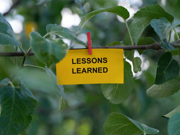 istock A paper note with the words Lessons Learned on it attached to a tree with a clothes pin 1410280939
