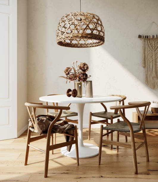istock Modern living room interior in boho style. 3d rendering 1410282243