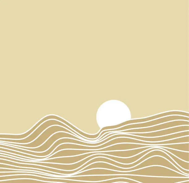Vector illustration of White lines, sand dunes, mountains