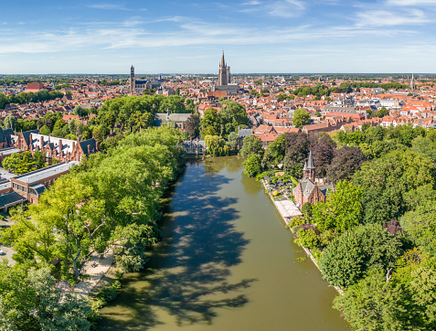 Aerial view of Minnewater lake in Bruges, Belgium
