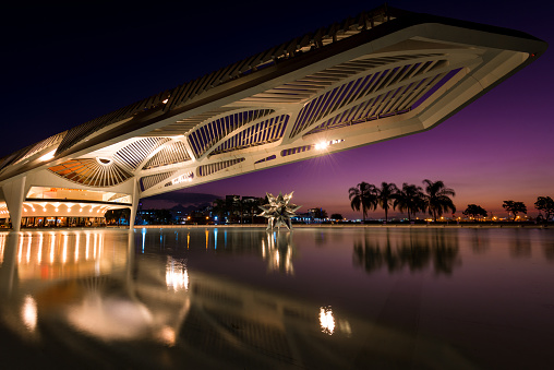 Rio de Janeiro, Brazil - July 14, 2022: The Museum of Tomorrow, a science museum in Rio de Janeiro. Designed by Spanish architect Santiago Calatrava and built next to the waterfront at Pier Maua.