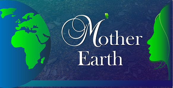 Illustration of Mother Earth Concept with face shape and earth glob in leaves texture background.World Mother Earth Day April.