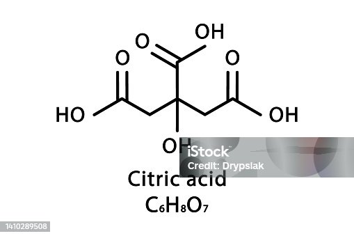 istock Citric acid molecular structure. Citric acid skeletal chemical formula. Chemical molecular formula vector illustration 1410289508