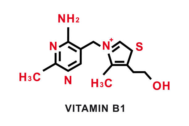 ilustraciones, imágenes clip art, dibujos animados e iconos de stock de fórmula química de vitamina b1. estructura molecular química de la vitamina b1. ilustración vectorial - formula 1