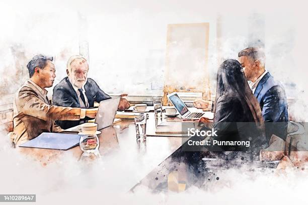 Abstract Colorful Business Concept On Watercolor Illustration Painting Background Stock Photo - Download Image Now
