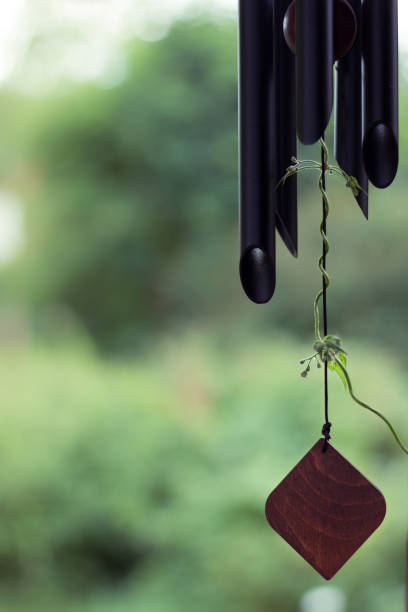 "Music of the wind" and a climbing plant on it (vertical, bokeh, stock photo