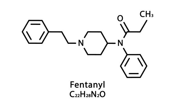Fentanyl molecular structure. Fentanyl skeletal chemical formula. Chemical molecular formula vector illustration Fentanyl molecular structure. Fentanyl skeletal chemical formula. Chemical molecular formulas isolated on white background. Vector illustration fentanyl stock illustrations