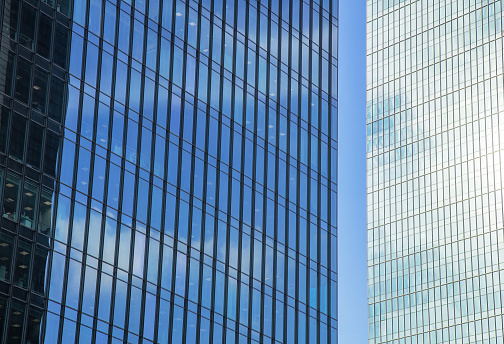 Exterior detail of a modern office building in Shanghai, China