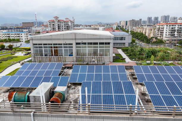 istock Solar panels next to the roof garden 1410292695